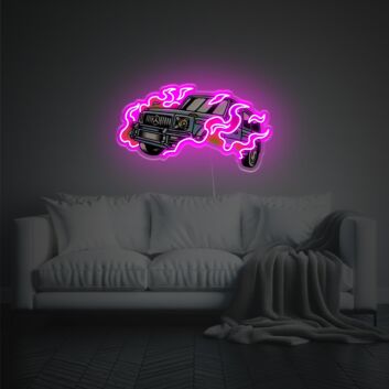Dynamisches LED-Neonschild mit UV-Druck mit Offroad-Auto Motiv als auffällige Neon Wanddeko für Wohnzimmer Partyraum oder kreative Innenräume