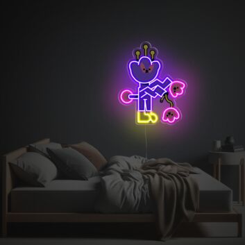 Verspieltes LED Neonschild mit abstrakter Figur und Blumenmotiv als auffällige Neon Wanddeko für Schlafzimmer Wohnzimmer oder kreative Innenräume