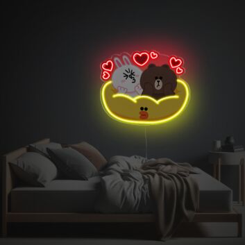 Verspieltes LED Neonschild mit süßem Tierpaar und Herzmotiv als auffällige Neon Wanddeko für Schlafzimmer Wohnzimmer oder kreative Innenräume