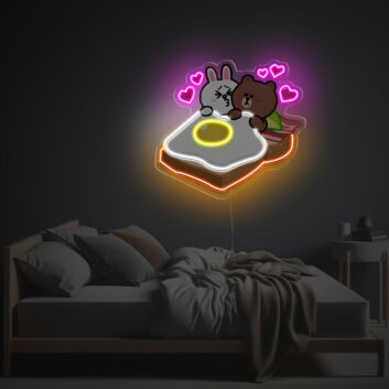 Verspieltes LED Neonschild mit süßem Tierpaar und Toastmotiv als auffällige Neon Wanddeko für Schlafzimmer Wohnzimmer oder kreative Innenräume