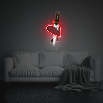 Ausdrucksstarkes LED-Neonschild mit UV-Druck mit emotionalem Herzsymbol als moderne Neon Wanddekoration für Wohnzimmer Studio oder kreative Räume