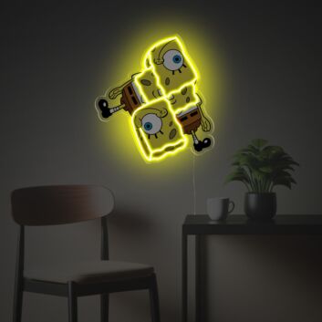 Gelbes Cartoon LED-Neonschild mit UV-Druck mit quadratischem Charakter als moderne Wanddekoration