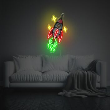 Buntes Raketen LED-Neonschild mit UV-Druck als moderne Wanddekoration