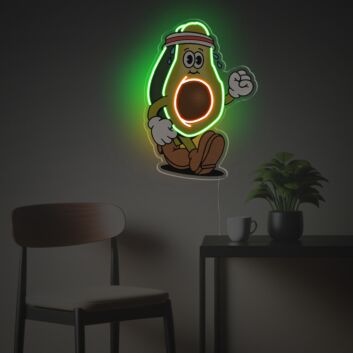 Avocado mit Comic-Gesicht LED-Neonschild mit UV-Druck für Küche Café