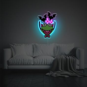 Frosch mit Vampirzähnen und Fledermaus LED-Neonschild Wohnzimmer Bar