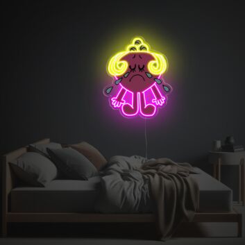 Weinendes Mädchen mit blonden Locken LED-Neonschild mit UV-Druck