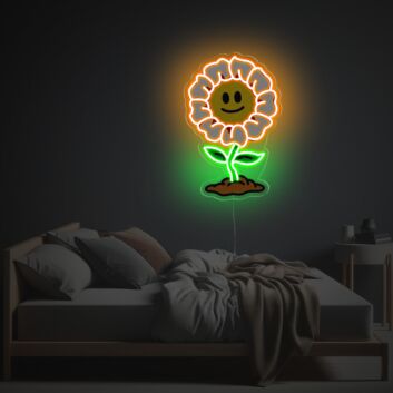 Lächelnde Blume LED-Neonschild mit UV-Druck dekorative Neon Wandbeleuchtung für Wohnzimmer Schlafzimmer und Kinderzimmer