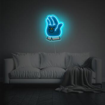 blaue Cartoon-Hand mit Gesicht LED-Neonschild mit UV-Druck Wohnzimmer Kinderzimmer