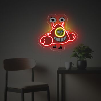 Cartoon-Figur mit Boxhandschuhen als LED-Neonschild mit UV-Druck