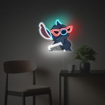 Stitch mit Sonnenbrille als LED-Neonschild mit UV-Druck