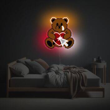 Niedliches LED-Neonschild mit UV-Druck mit Teddybär und leuchtendem Herzmotiv als liebevolle Wanddekoration für Schlafzimmer Kinderzimmer und gemütliche Wohnräume