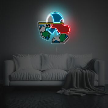 Dekoratives LED-Neonschild mit UV-Druck mit bunter Comic Figur und spielerischem Design als stimmungsvolle Wandbeleuchtung für moderne Wohnräume