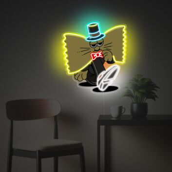 Dekoratives LED Neonschild mit stilisierter Cartoon Tierfigur im eleganten Gentleman Stil als kreative Wandbeleuchtung für Wohnzimmer Schlafzimmer oder moderne Wohnräume