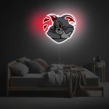 Romantisches LED Neonschild mit verliebtem Katzenmotiv und Herzsymbolen als stimmungsvolle Wandbeleuchtung für Schlafzimmer oder Wohnräume