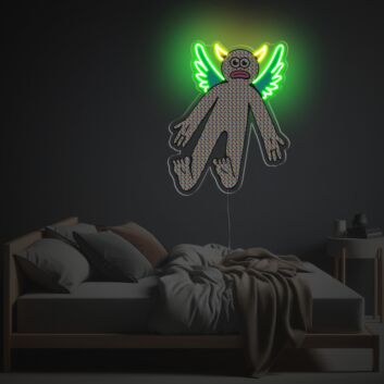 Gepunktete Comicfigur mit Flügeln und Hörnern LED-Neonschild mit UV-Druck