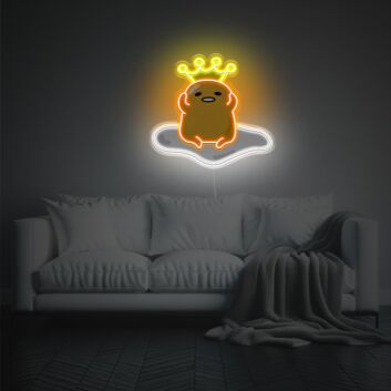 Niedliche Cartoon Figur LED-Neonschild mit UV-Druck mit Krone im warmen Illustrationsstil