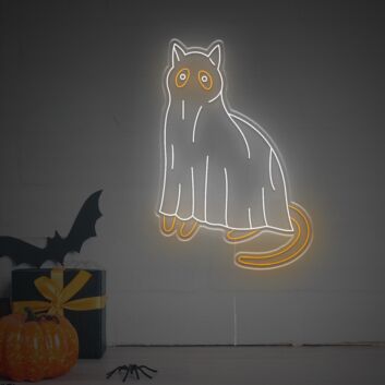 Katze im Geisterkostüm LED-Neonschild für Halloween Wohnzimmer