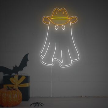 Geist mit Cowboyhut LED-Neonschild für Halloween Party