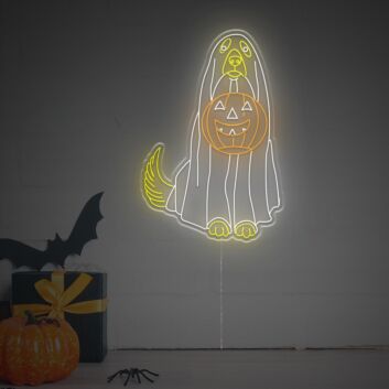 Halloween LED Neon Wandlicht Geist Hund mit Kürbis