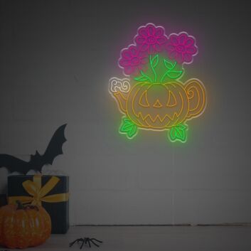 Kürbiskanne mit Blumen LED-Neonschild