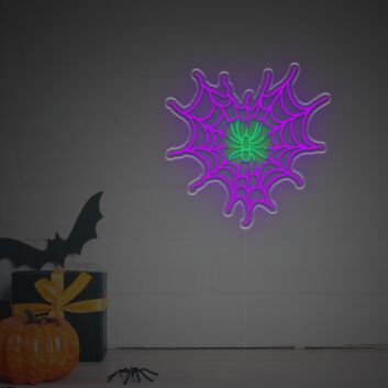 Leuchtendes LED Neon Wandlicht Spinnennetz mit Spinne Mystische Halloween Neon Dekoration für Wohnzimmer Partyraum Bar Club Event Raum und Saisonale Wandbeleuchtung
