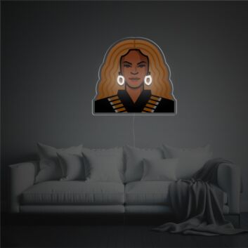 Illustration einer Frau mit langen Haaren und Ohrringen LED-Neonschild mit UV-Druck für Wohnzimmer Studio