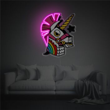 LED-Neonschild mit UV-Druck Einhorn Kopf im Punk Style mit Pinkem Leuchteffekt Fantasie Neon Wanddekoration für Schlafzimmer Jugendzimmer und Kreative Wohnräume