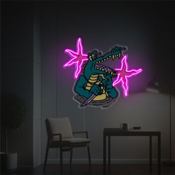 Krokodil mit Messer LED-Neonschild mit UV-Druck