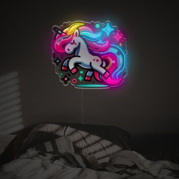 Buntes Einhorn LED-Neonschild mit UV-Druck Cartoon Design traumhafte Wanddekoration für Kinderzimmer