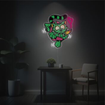 grüne Katze mit Herzsymbol LED-Neonschild mit UV-Druck Wohnzimmer Kinderzimmer