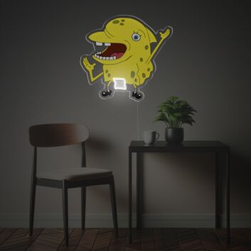 gelber Cartoon-Schwamm LED-Neonschild mit UV-Druck für Kinderzimmer und Gamingraum