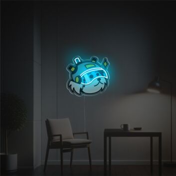 Hund mit futuristischem Helm LED-Neonschild mit UV-Druck