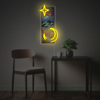 Berglandschaft mit Stern und Mond LED-Neonschild mit UV-Druck Wohnzimmer Schlafzimmer