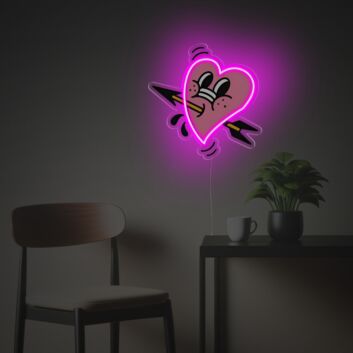 Herz mit Pfeil und Comic-Gesicht LED-Neonschild mit UV-Druck Wohnzimmer Café