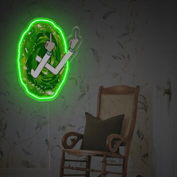 grünes Portal mit erhobenen Mittelfingern LED-Neonschild mit UV-Druck Gaming Bar