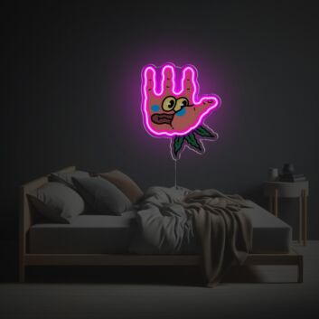 Add a Vibrant Touch to Your Office, Bar, or Game Room with Punched Hand Guy LED Neon Acrylic Artwork.