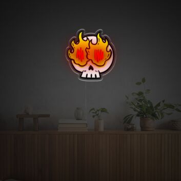 Elevate Your Bar or Gaming Room's Ambiance with Skull Man With Fire Eyes LED Neon Acrylic Artwork.