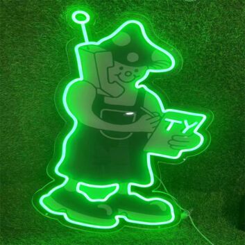 Cartoon-Figur LED Neonschild in Grün für Kinderzimmer und Spielbereich