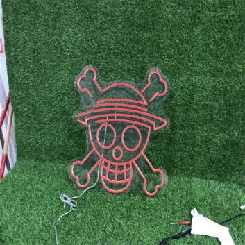 Totenkopf mit gekreuzten Knochen und Strohhut LED-Neonschild Gaming Wohnzimmer