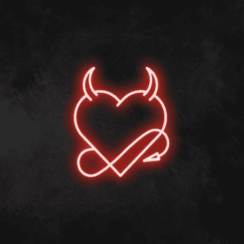 Herz mit Teufelshörnern und Schwanz LED-Neonschild für Bar Club