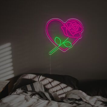 Rose mit Herz LED-Neonschild