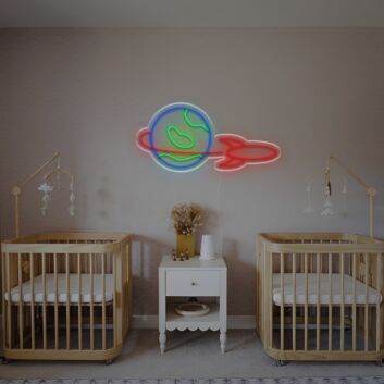 Planet und Rakete LED Neonschild für Kinderzimmer