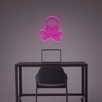 Abstraktes LED Neonschild mit Totenkopf Motiv als moderne Wandbeleuchtung für Büro Gaming Zimmer oder kreative Raumgestaltung