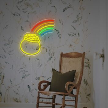 Goldtopf mit Regenbogen LED-Neonschild Wohnzimmer Kinderzimmer