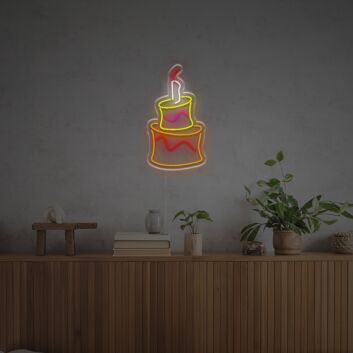 Brighten Your Celebration: Perfect for Home, Office, and Special Occasions like Weddings or Birthday Parties - Two Layer Birthday Cake LED Neon Sign.