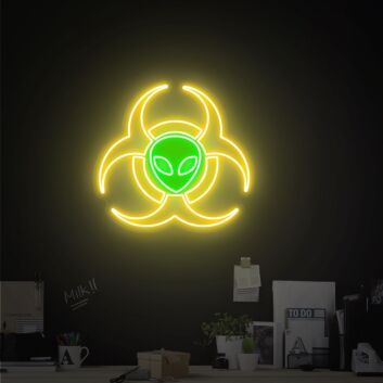 Alienkopf im Biohazard-Symbol LED-Neonschild für Gaming und Bar