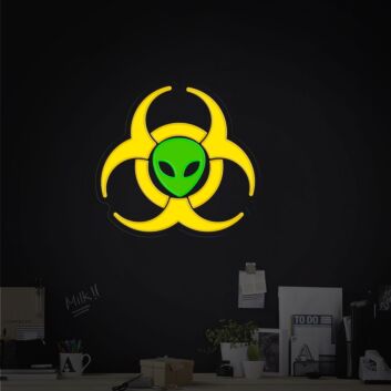 Alienkopf im Biohazard-Symbol LED-Neonschild für Gaming und Bar