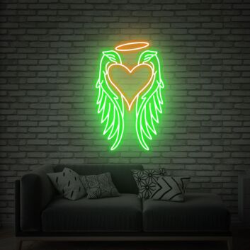 Herz mit Engelsflügeln und Heiligenschein LED-Neonschild Wohnzimmer Schlafzimmer