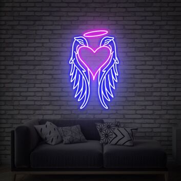 Herz mit Engelsflügeln und Heiligenschein LED-Neonschild Wohnzimmer Schlafzimmer