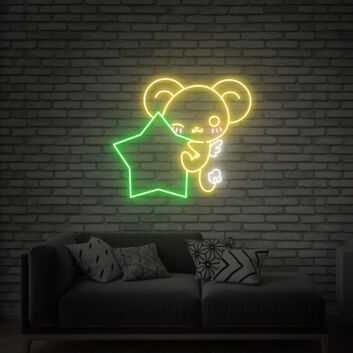 niedlicher Bär mit Stern LED-Neonschild Wohnzimmer Kinderzimmer